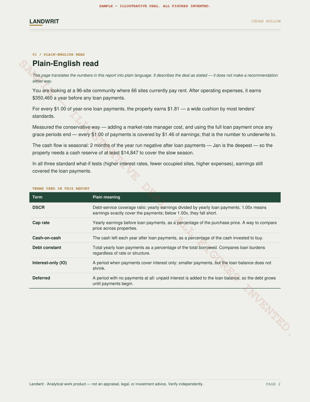 Sample underwriting file, page 2 of 9