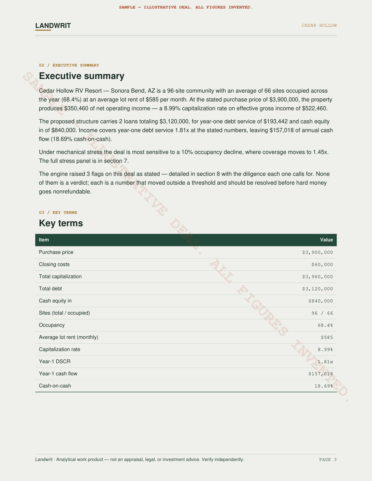 Sample underwriting file, page 3 of 9